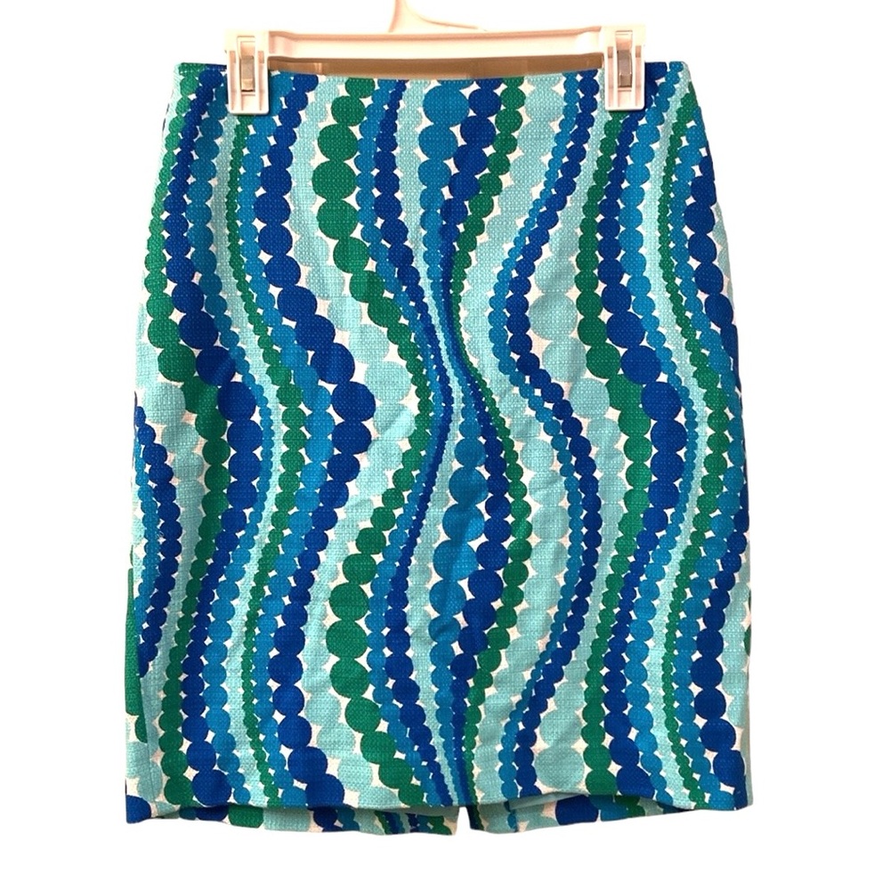 Talbots Skirt Petites Geometric Swirling Circles Blues Green, White WM SZ 6P